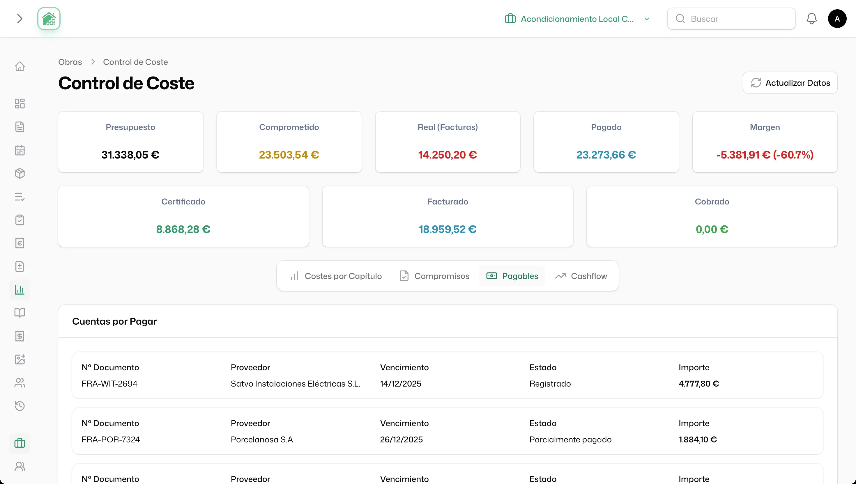 Tabiquo SaaS screenshot - cost control